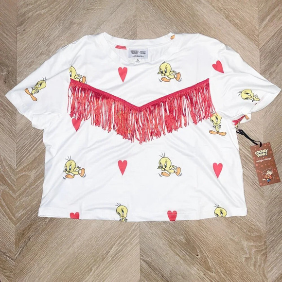 Tweety Bird Fringe Crop Top T-Shirt - Picture 4 of 5